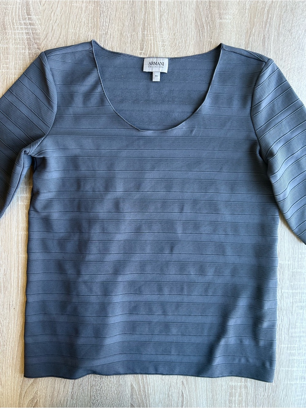 Armani Collezioni Slate Gray Ribbed Scoop Neck Top